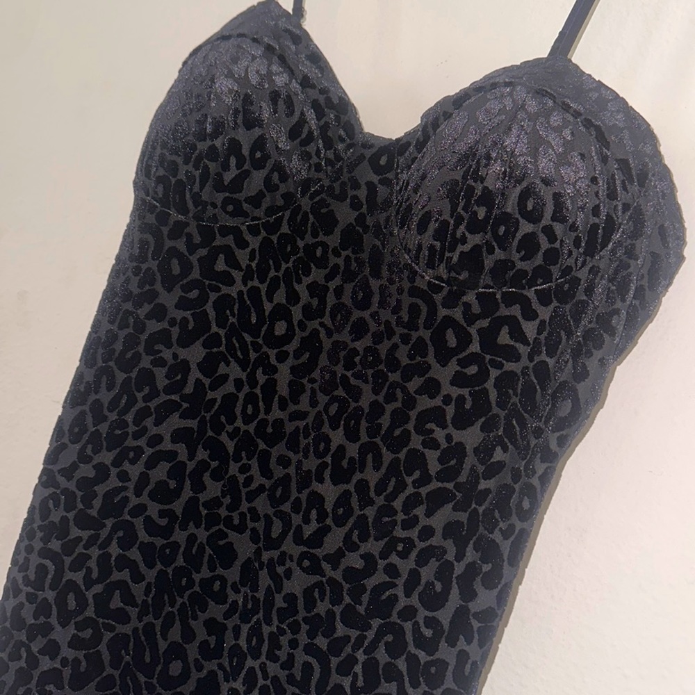 Bozzolo Large Cute Cheetah Black Velvet Mini Dress Sexy Size Large